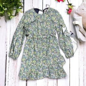 Topshop Skater Dress 8 Open Back Long Sleeves Ruffles Whimsical Floral Cut Outs